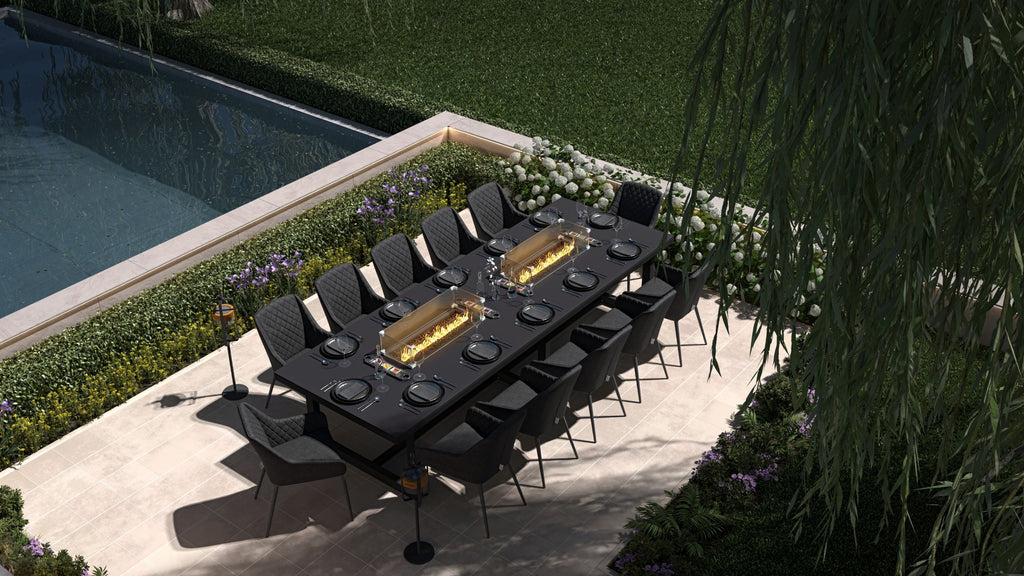 charcoal black 12 Seat outdoor Dining Set With Double Fire Pit dubai uae side