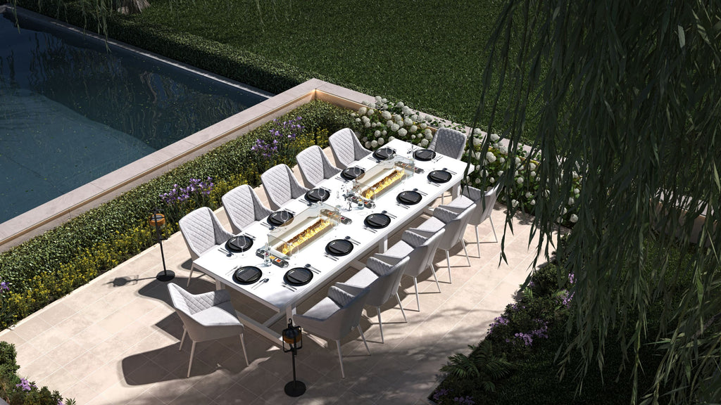 grey white 12 Seat outdoor Dining Set With Double Fire Pit dubai uae side