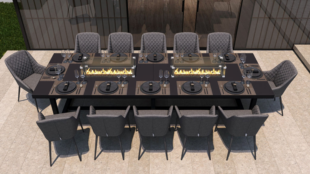 charcoal black 12 Seat outdoor Dining Set With Double Fire Pit dubai uae above