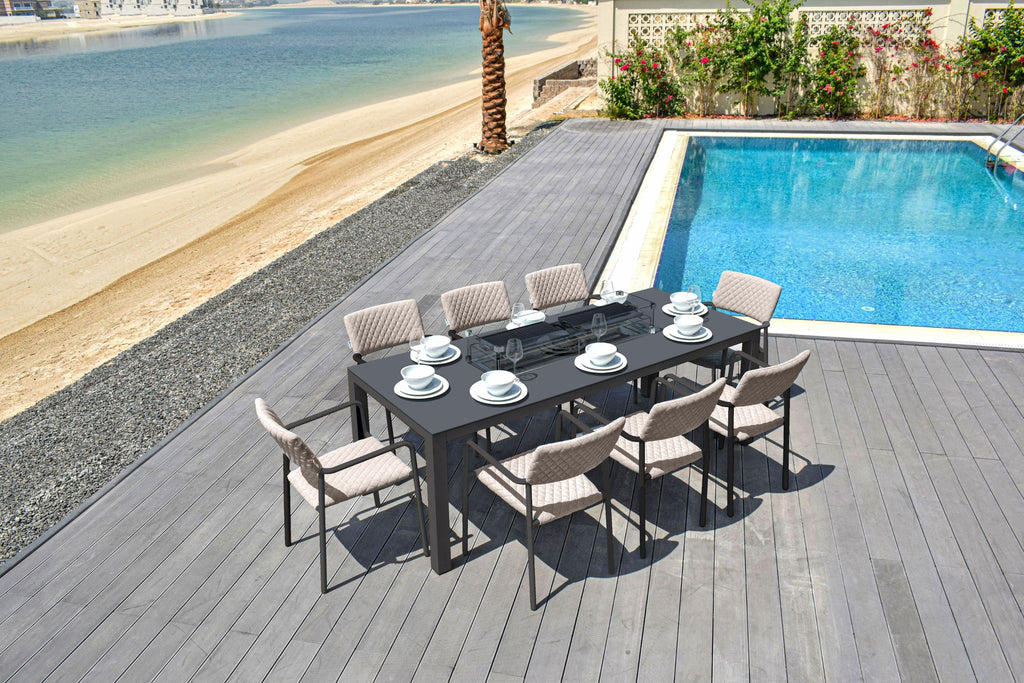oatmeal 8 Seat outdoor Dining Set with Fire Pit dubai uae