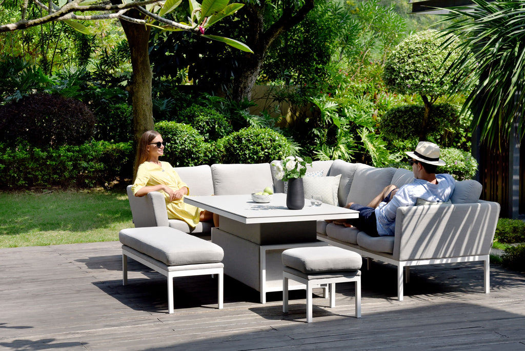 grey white Sofa and outdoor Dining Set With Rising Table dubai uae lifestyle