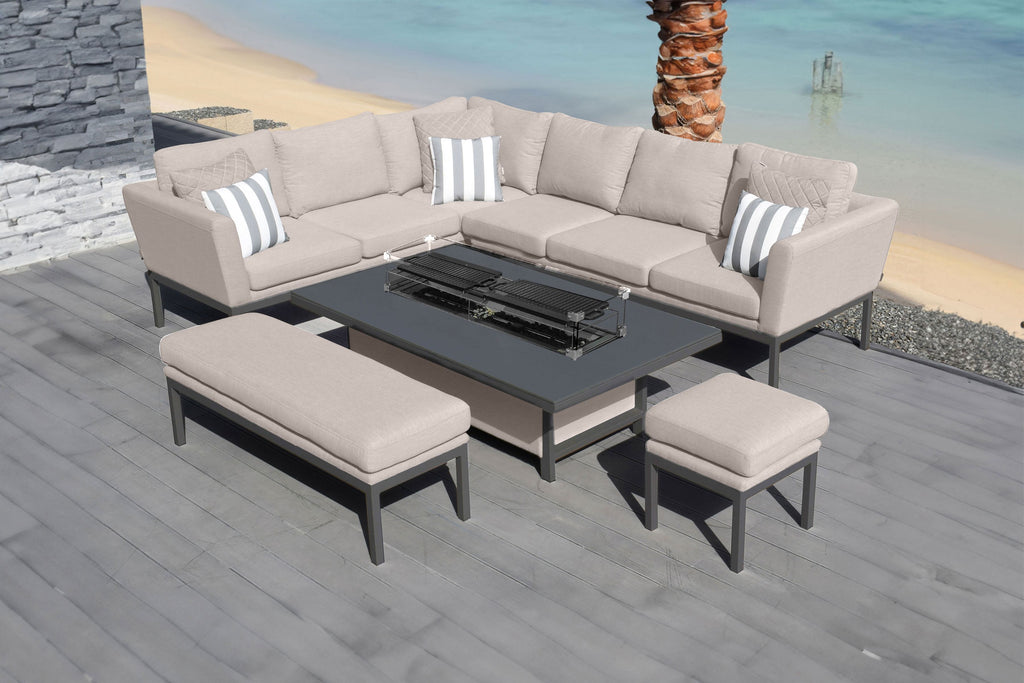 oatmeal grey outdoor Sofa Dining Set with Fire Pit Table dubai uae