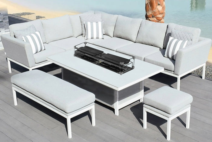 white grey outdoor Sofa Dining Set with Fire Pit Table dubai uae