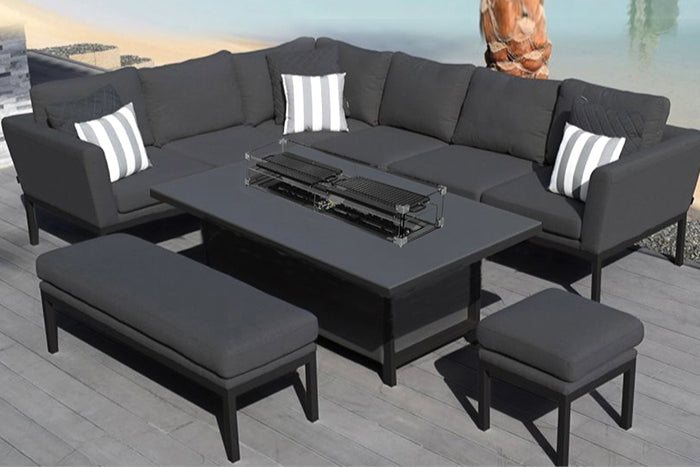 black charcoal grey outdoor Sofa Dining Set with Fire Pit Table dubai uae