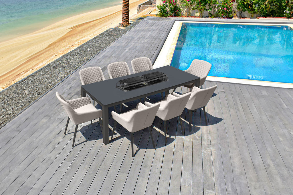 oatmeal Zest 8 Seat Outdoor Dining Set with Fire Pit dubai uae