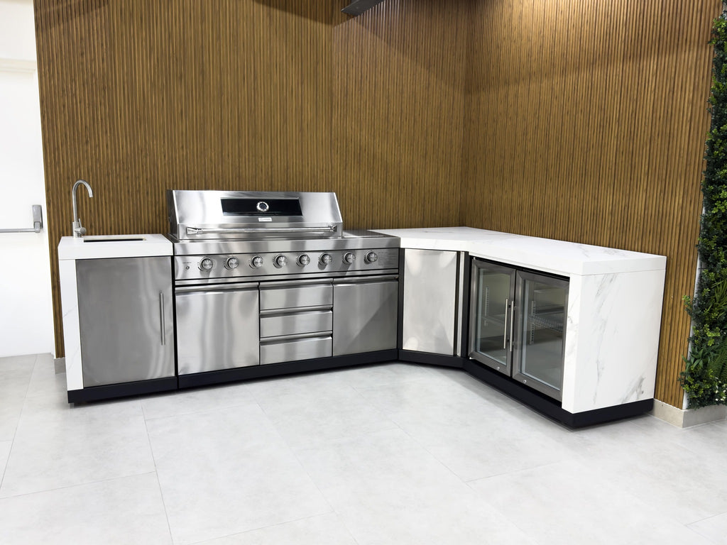 white outdoor kitchen dubai from front with corner