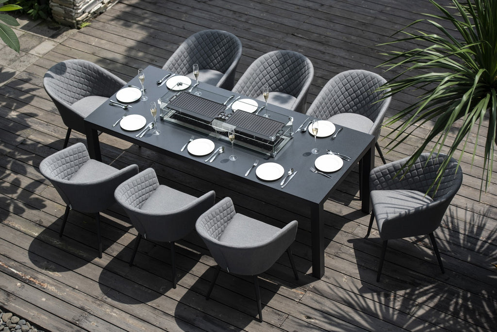 dark grey outdoor 8 Seat Dining Set With Fire Pit Table dubai uae