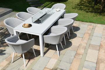 light grey outdoor 8 Seat Dining Set With Fire Pit Table dubai uae