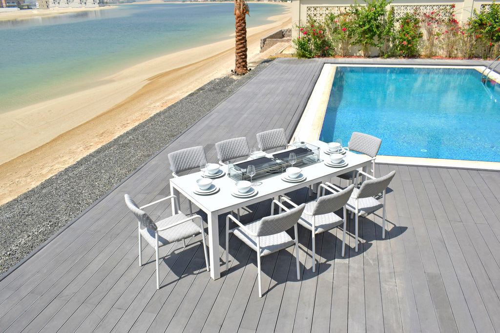 white 8 Seat outdoor Dining Set with Fire Pit dubai uae