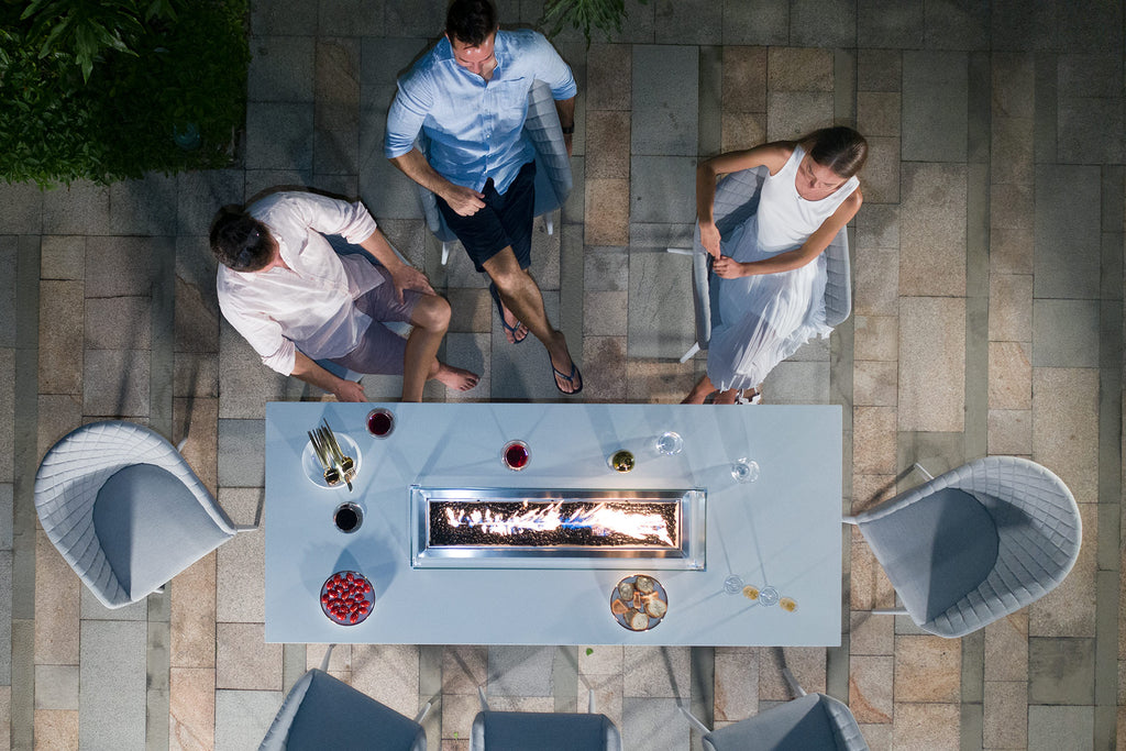 light grey outdoor 8 Seat Dining Set With Fire Pit Table dubai uae lifestyle above