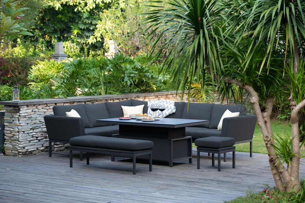 black charcoal Sofa and outdoor Dining Set With Rising Table dubai uae