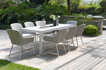 white grey Zest 8 Seat Outdoor Dining Set with Fire Pit dubai uae
