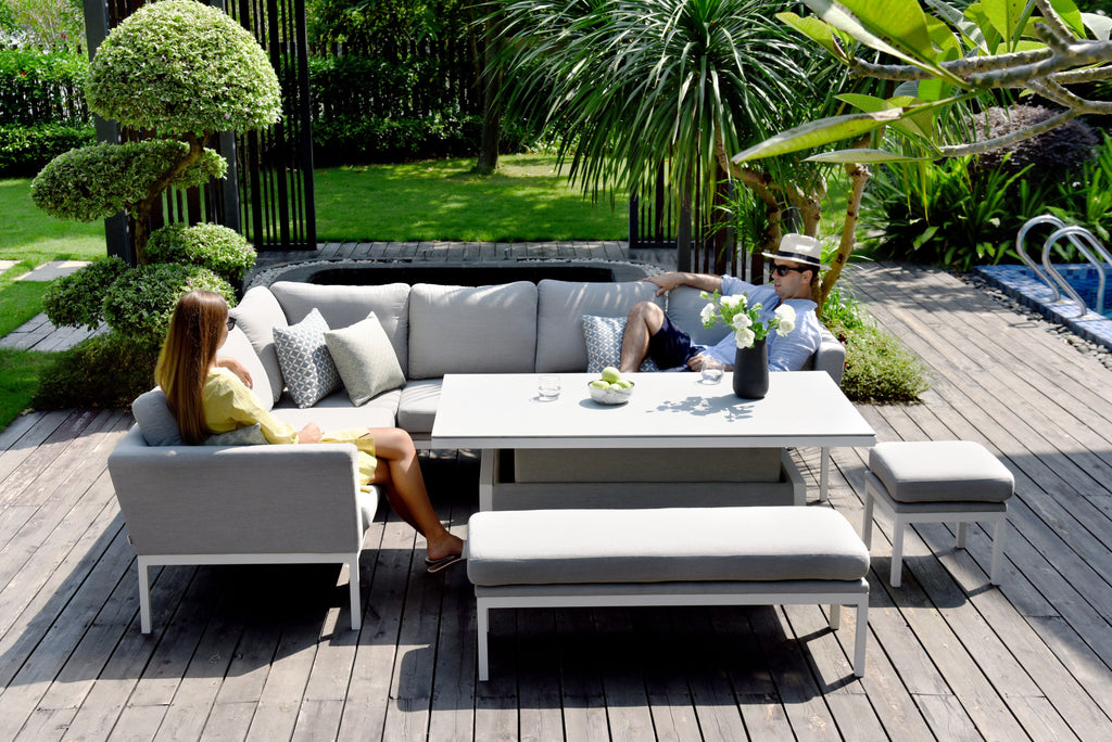 grey white Sofa and outdoor Dining Set With Rising Table dubai uae lifestyle