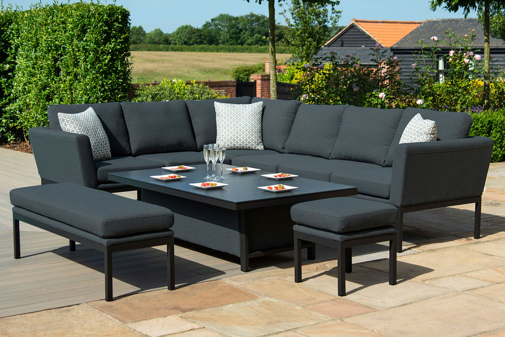 black charcoal Sofa and outdoor Dining Set With Rising Table dubai uae