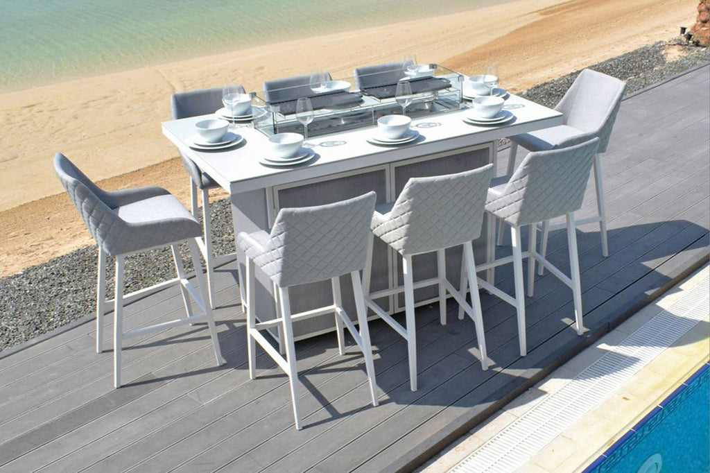 white grey Regal 8 Seat outdoor Bar Set With Fire pit Table dubai uae outside